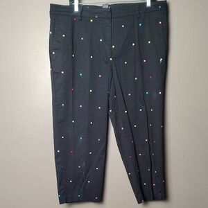 Briggs New York Black Cropped Pants W Bright Colored Polka dots Size 16W